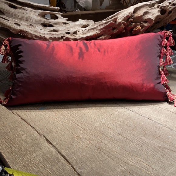 Red, gold, sage and sienna silk tassel pillow - Picture 8 of 10
